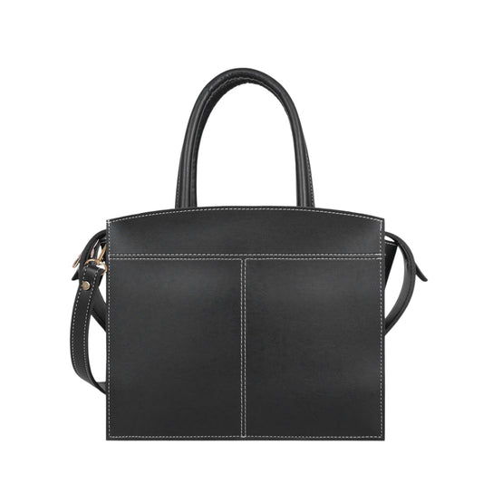 Black Leather Trapeze Top-Handle Bag