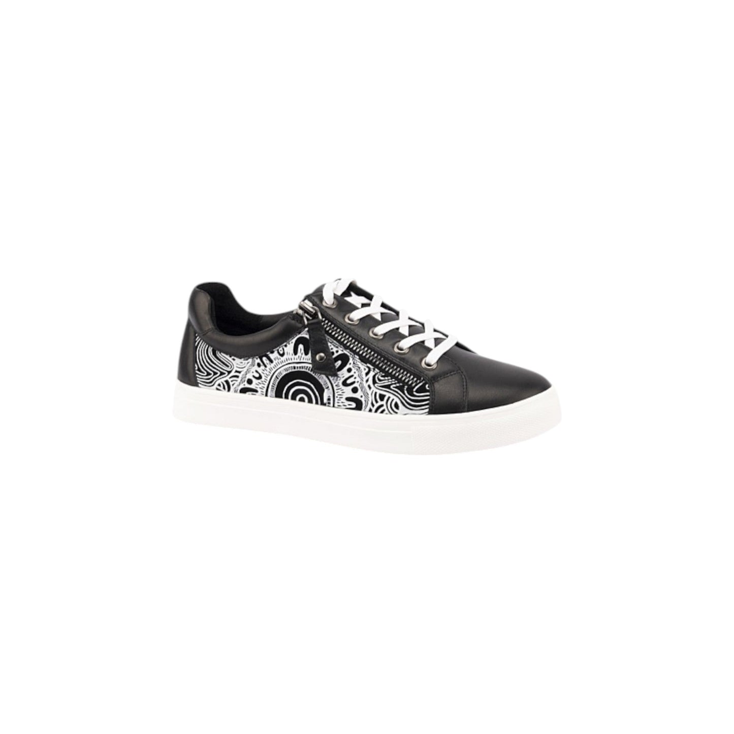 Women’s Wide-Fit Leather Sneakers with Side Zip and Arch Support Removable Insole