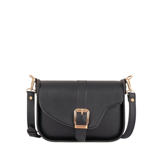 Black Faux Leather Along With Saddle Buckle Bag