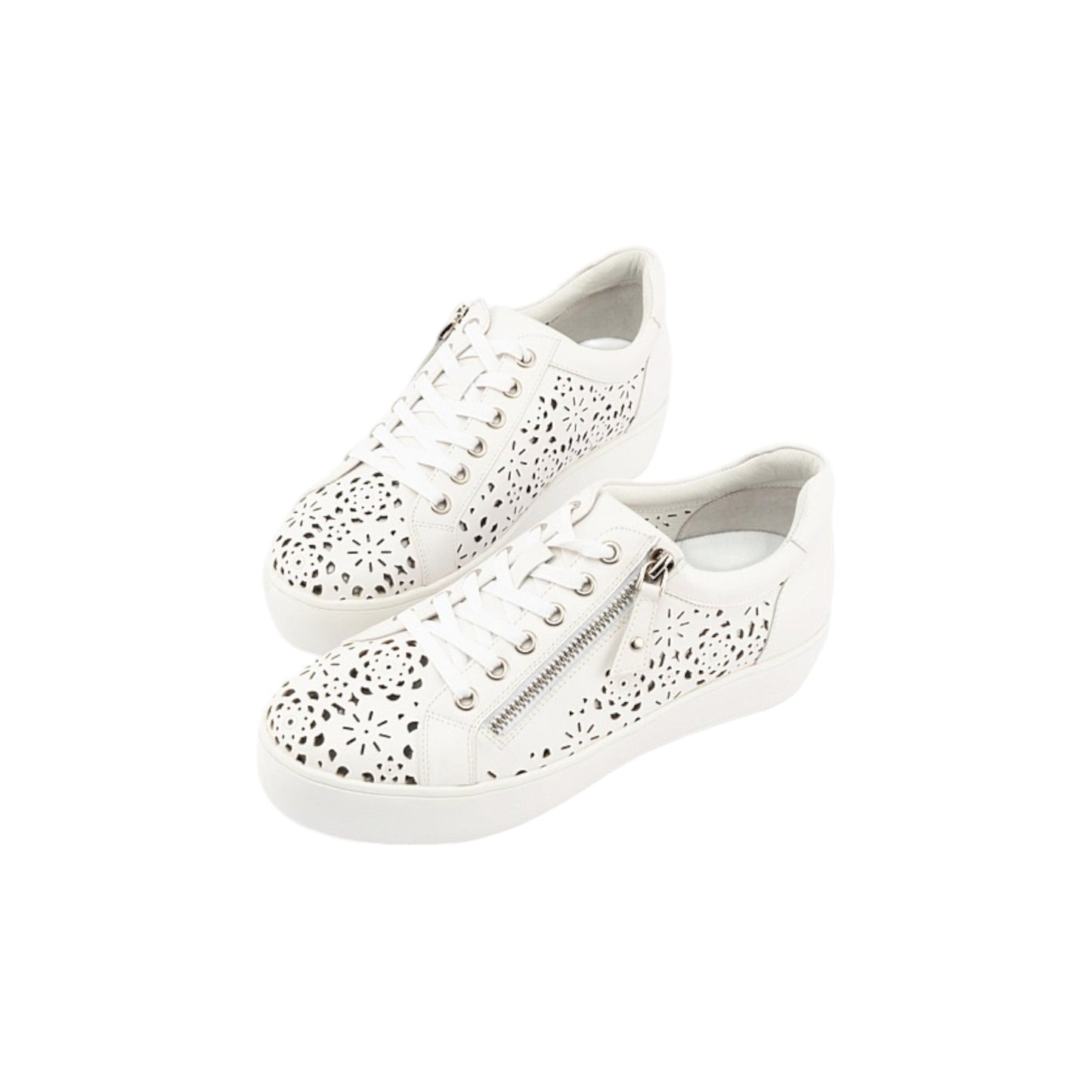 Leather Sneakers with Zip and Lace Fastening Arch Support & Removable Insole