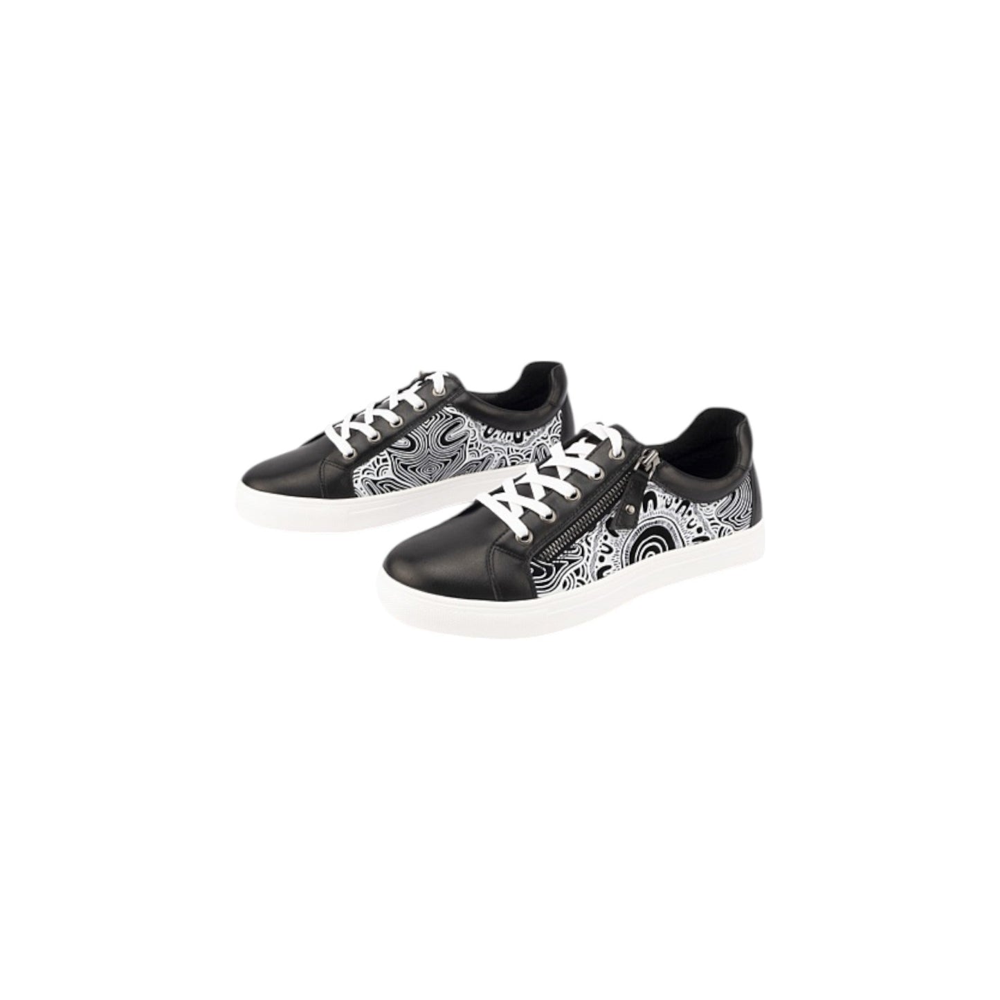 Women’s Wide-Fit Leather Sneakers with Side Zip and Arch Support Removable Insole