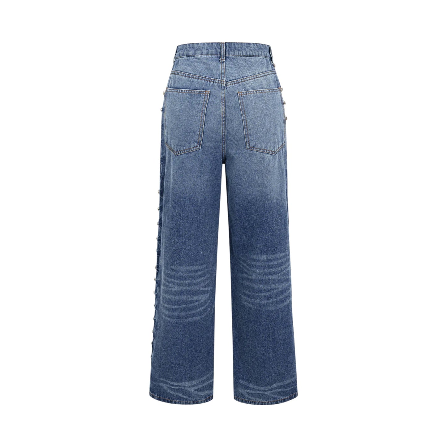 Women’s Blue Denim Jeans with Rivet Detail Loose Fit, Non-Stretch
