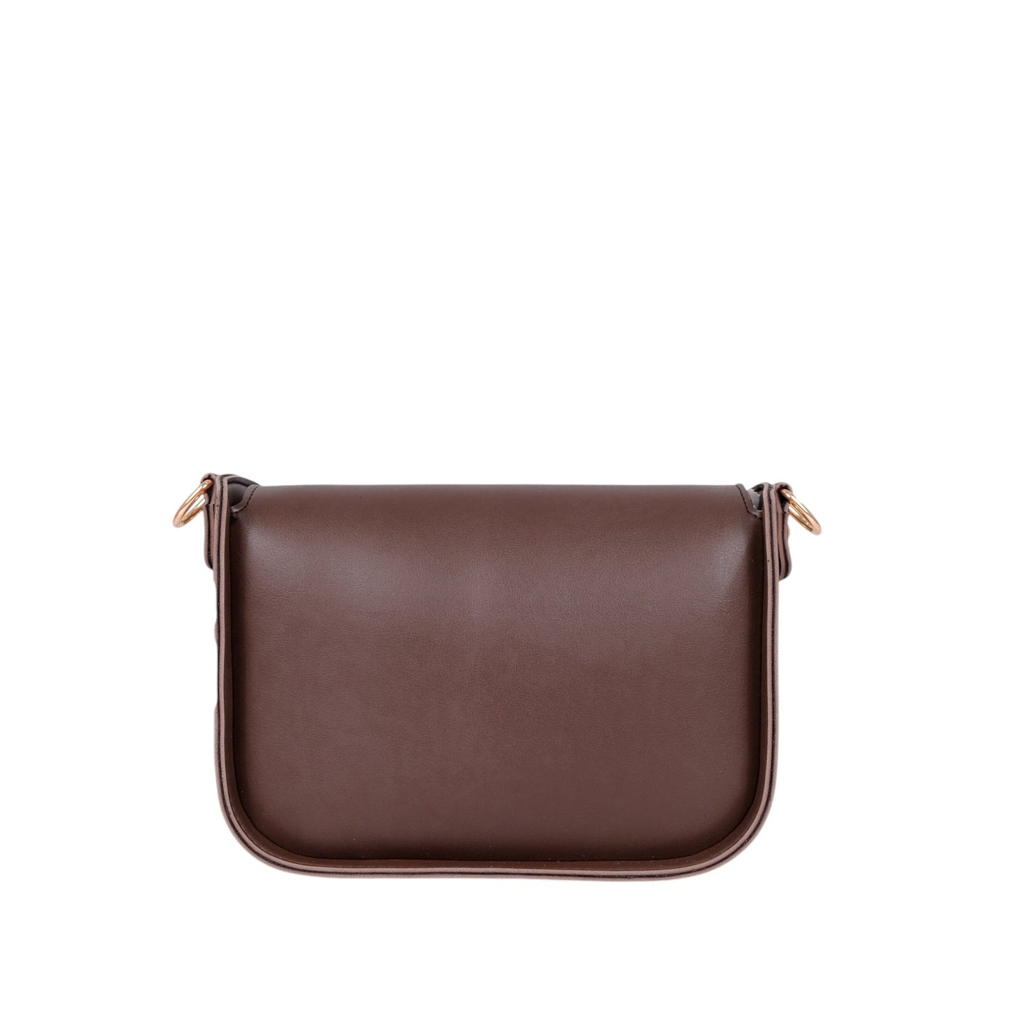 Brown Faux Leather Saddle Bag With Twist Lock