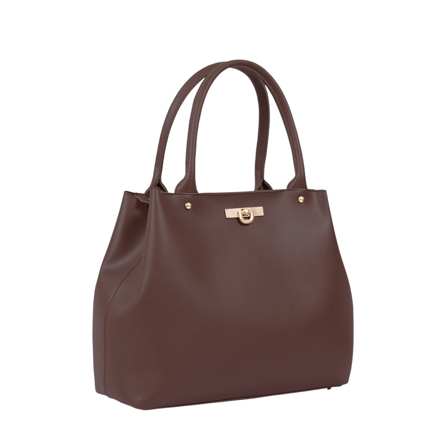 Brown Zipper With Short Handle Bag