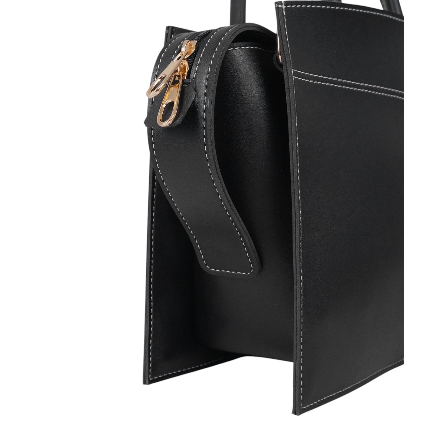 Black Leather Trapeze Top-Handle Bag