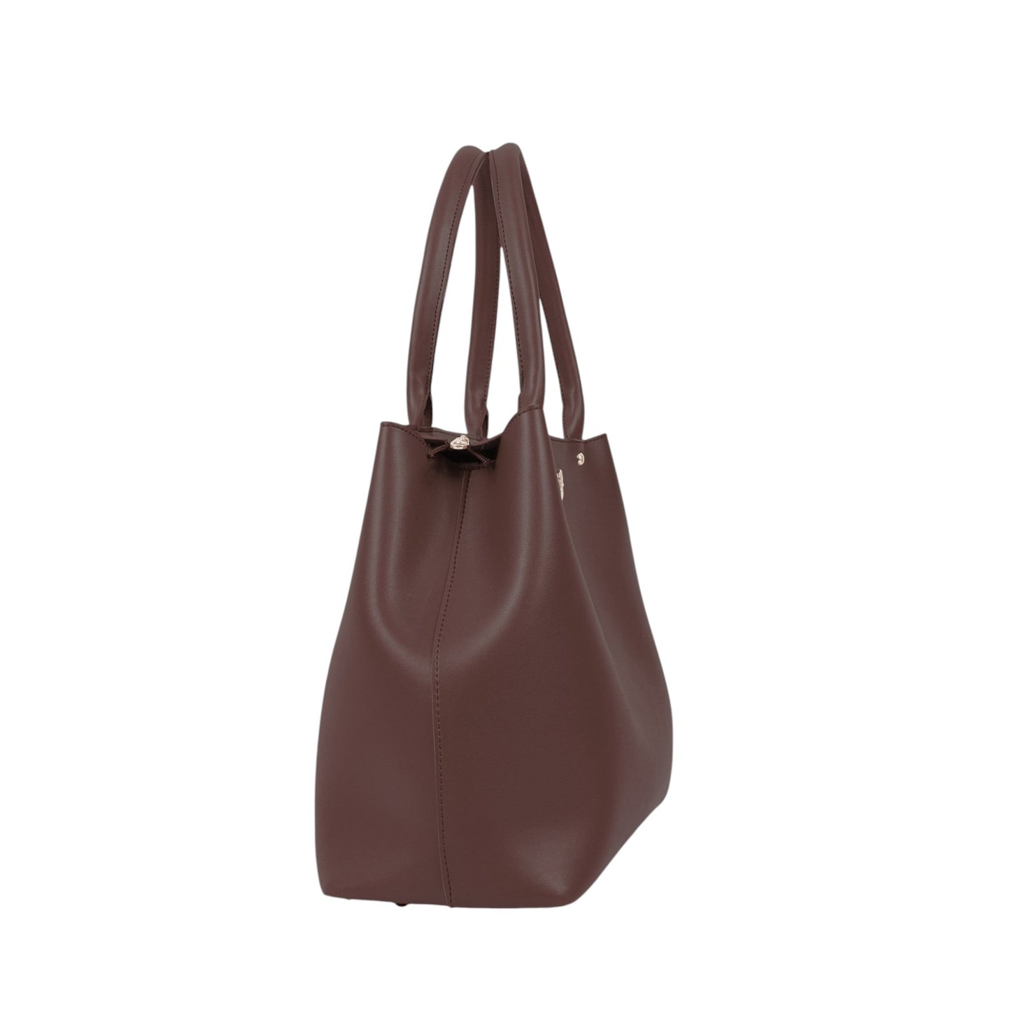 Brown Zipper With Short Handle Bag