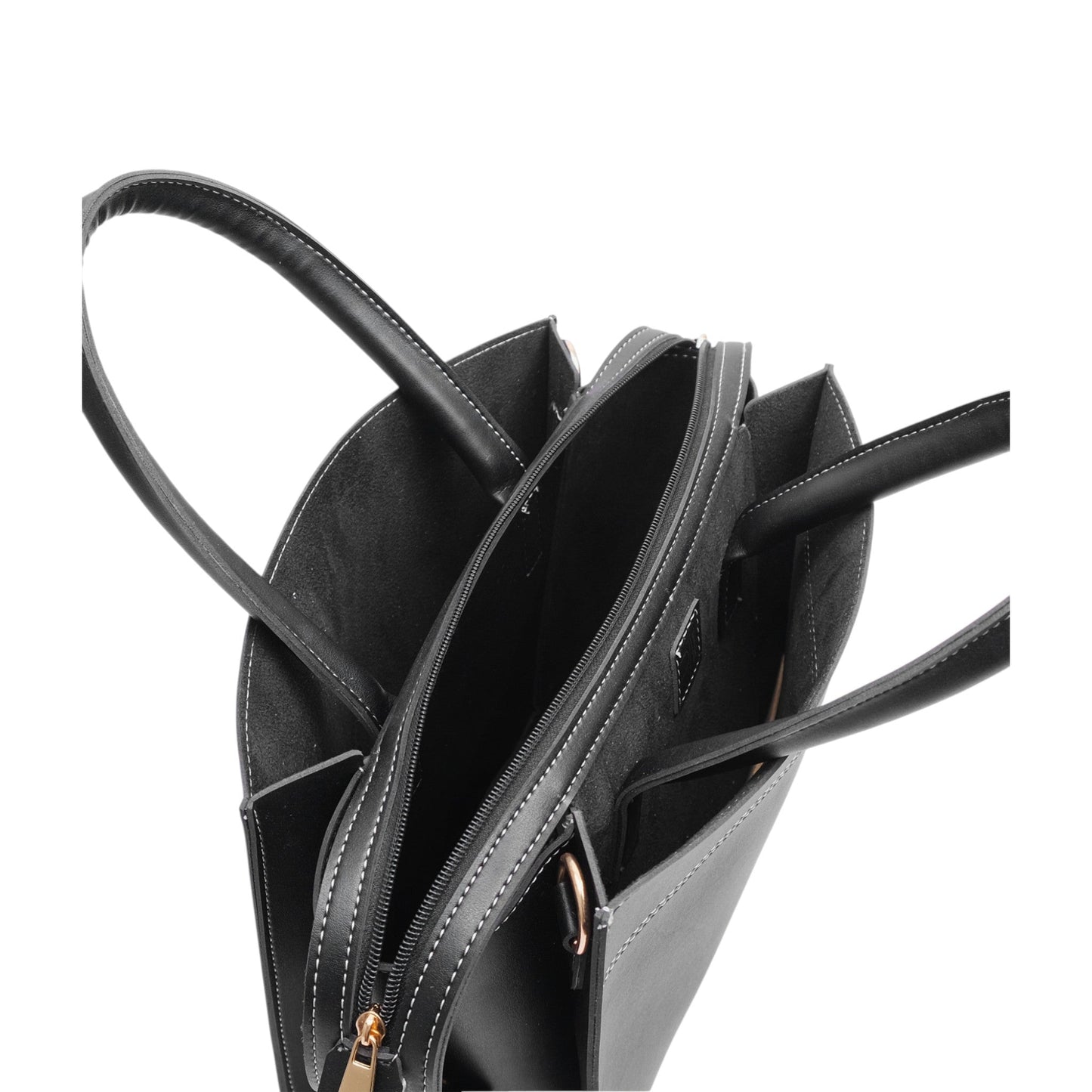 Black Leather Trapeze Top-Handle Bag