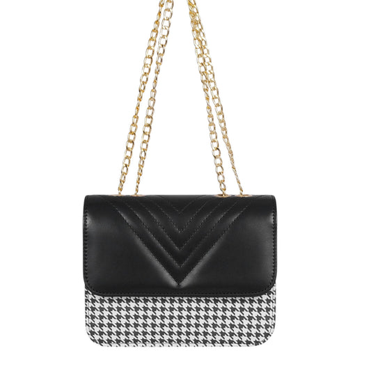 Black Houndstooth Chain Cross-Body Bag
