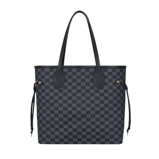 Black Checkered Never full Tote Bag With Zipper Pocket